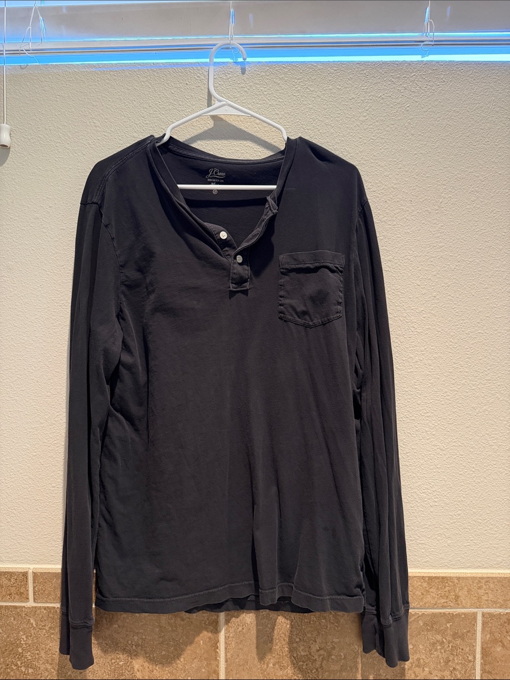 J. Crew Black Long-Sleeve Henley with Chest Pocket